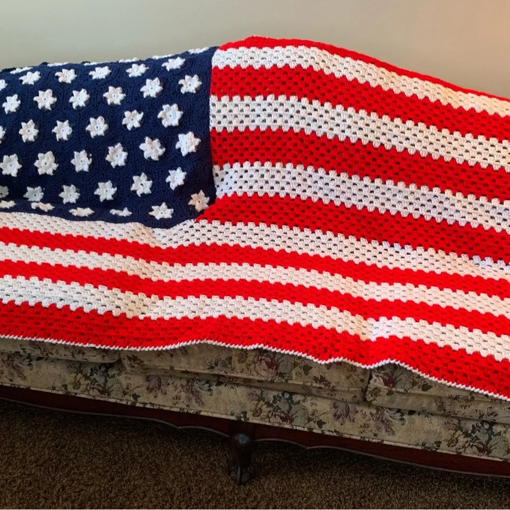 American Flag Afghan Blanket NEW Vintage Handmade Crochet